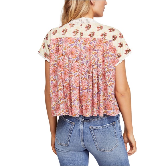 FP NWT Leilani Floral Lace Crochet Jersey Cropped Babydoll Cottagecore Shirt - Picture 2 of 16